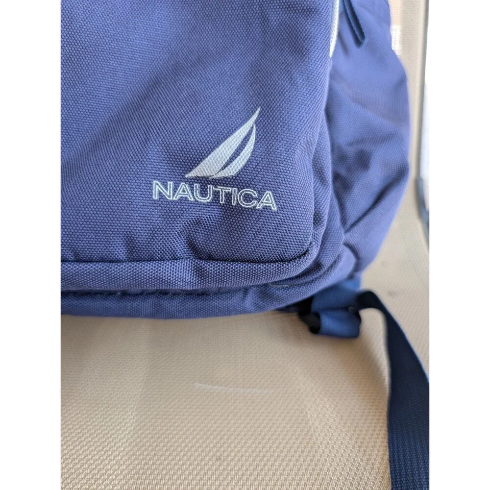 Nautica Backpack Blue Silver Insulated Drink Pockets Multi Compartment Kids Logo